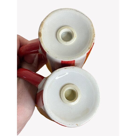 Vintage Salt Pepper Shakers Red White Stripe Drive In Retro Style Handles Plugs - Picture 8 of 9